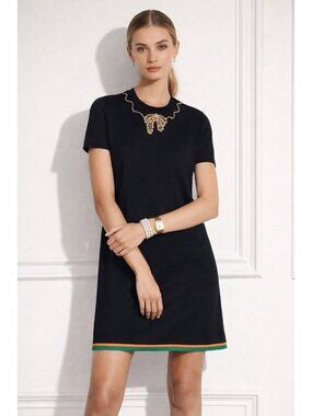 Coach 1941 Black Wool Sweater Dress Embellished Bow Rhinestone Sze M Luxury Knit